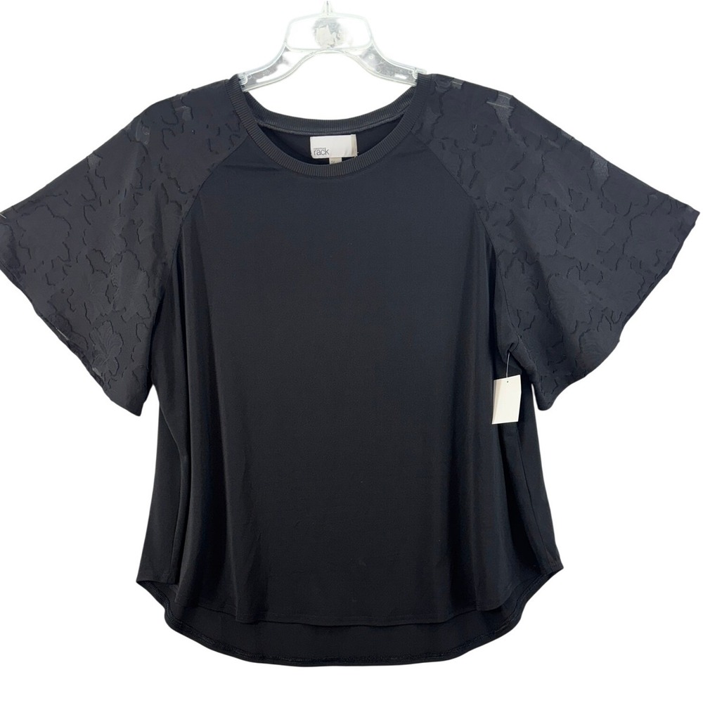 Nordstrom Rack Top Women 3X Black Sheer Floral Burnout Raglan Sleeve Curved Hem